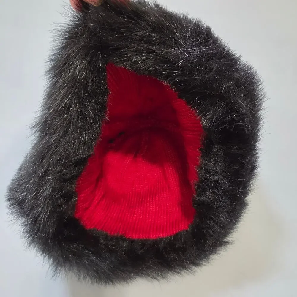 Fair Isle Knit Hat with Black Faux Fur Trim Womens One Size Winter Nordic